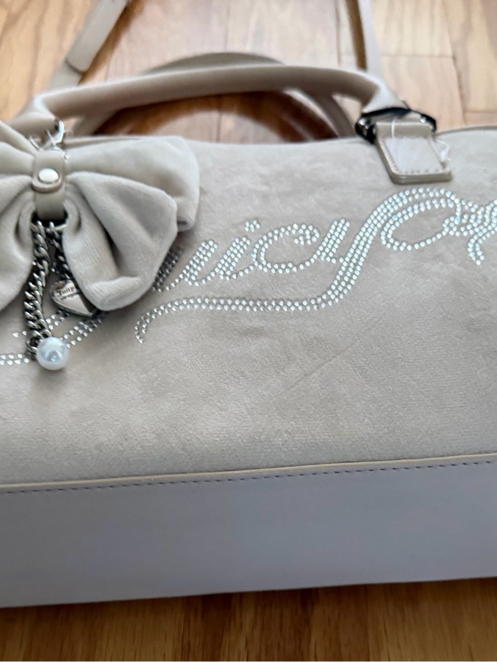 Juicy Couture Beige Jeweled Bow Satchel Handbag